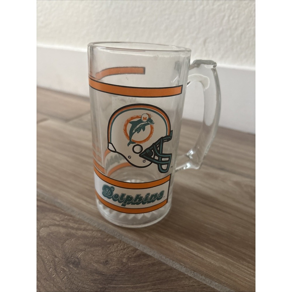Vintage Hunter MFG Miami Dolphins Glass Mug 16 oz NFL Football Beer Stein